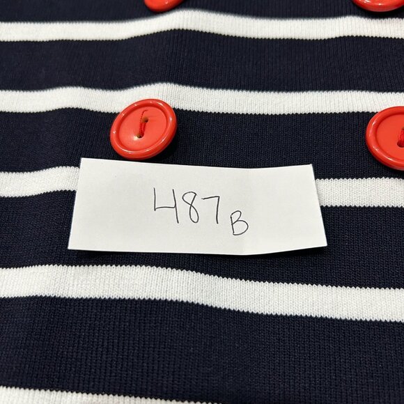 Yarns & Stitches Small Striped Red Trim Button Front Cardigan Nautical Preppy NW - Picture 10 of 11